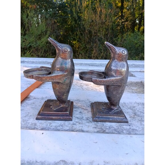 Set of Two Silver Penguin Candle Holders - Picture 4 of 6